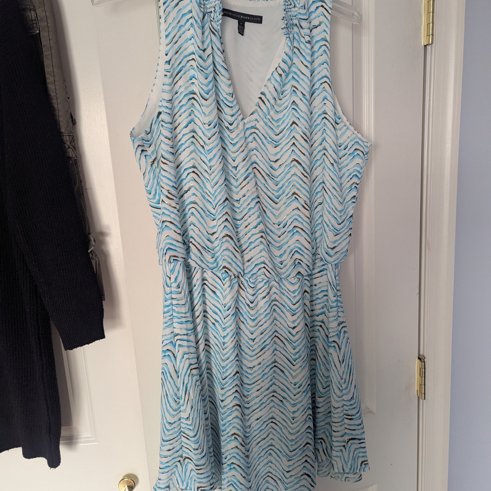 White House Black Market Blue and White Patterned Mini Dress